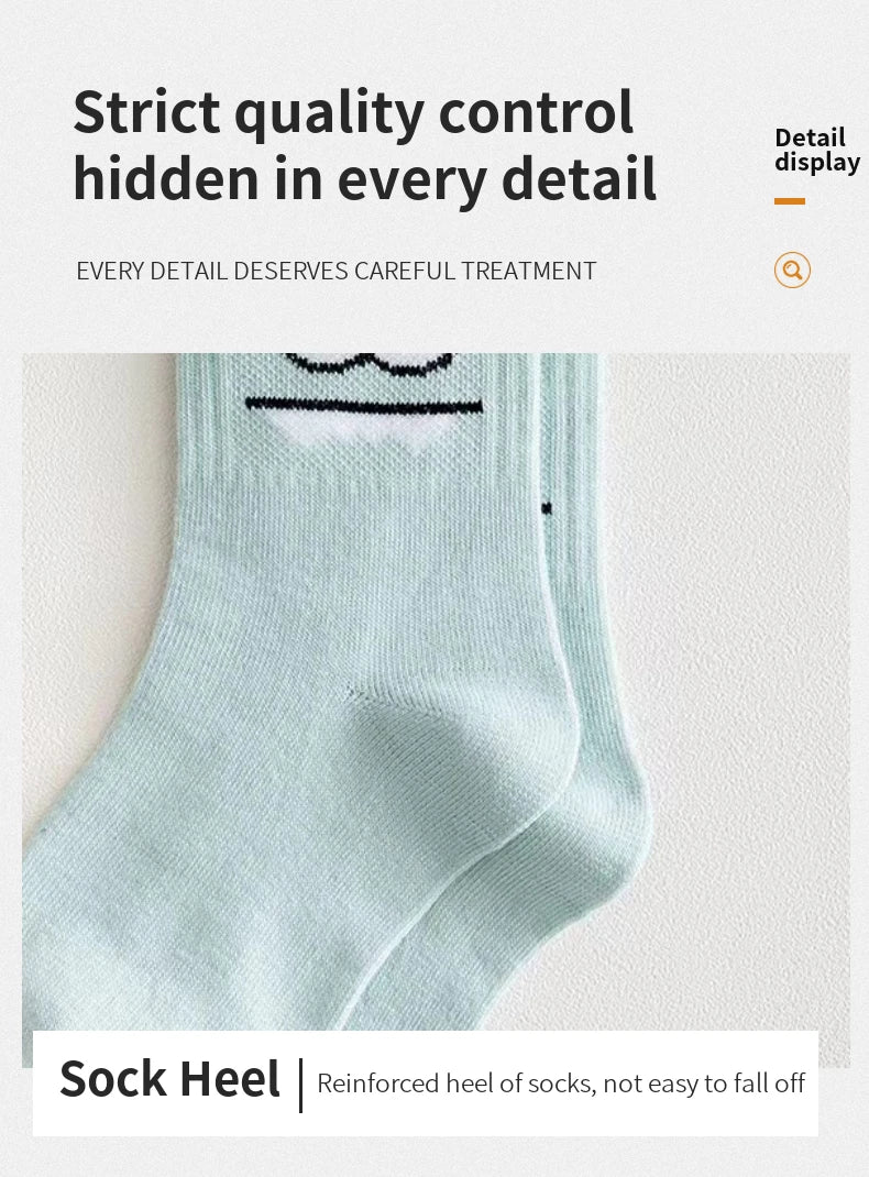 5 Pairs Cute Expression Print Socks – Comfy Funny Mid-Calf Crew Socks, All-Match Women’s Cotton Rich Casual Socks