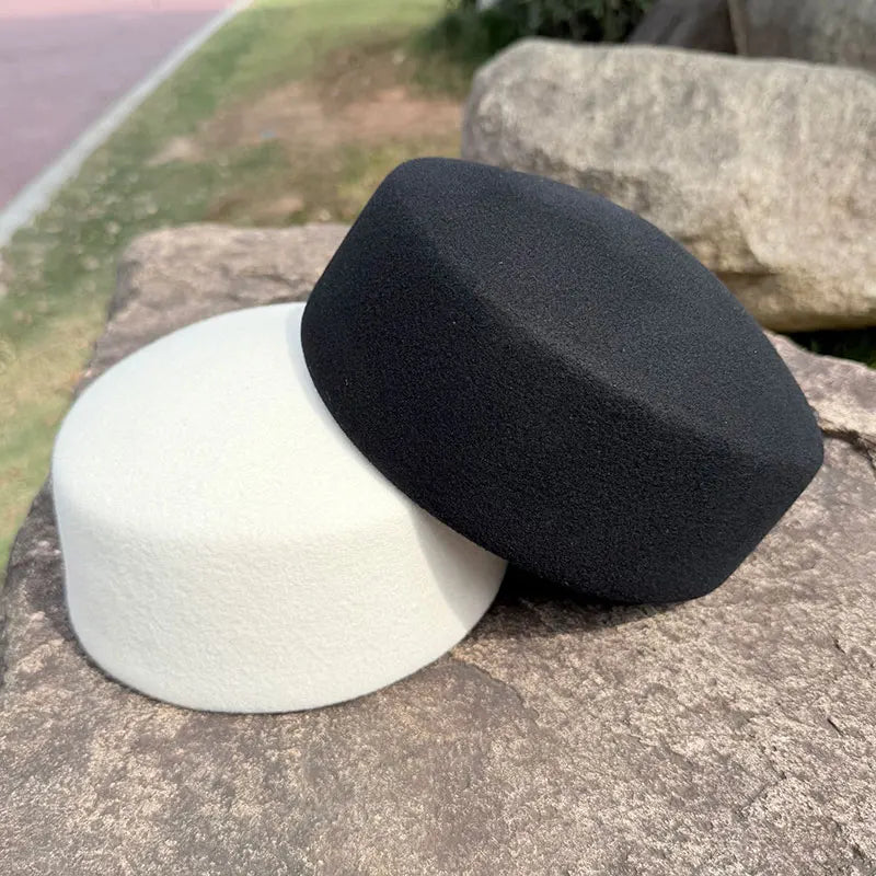 Retro Flight Attendant Ball Hat Women's 100% Wool Felt Beret Party Charming Hat Wedding Cocktail Party Medicine Box Hat