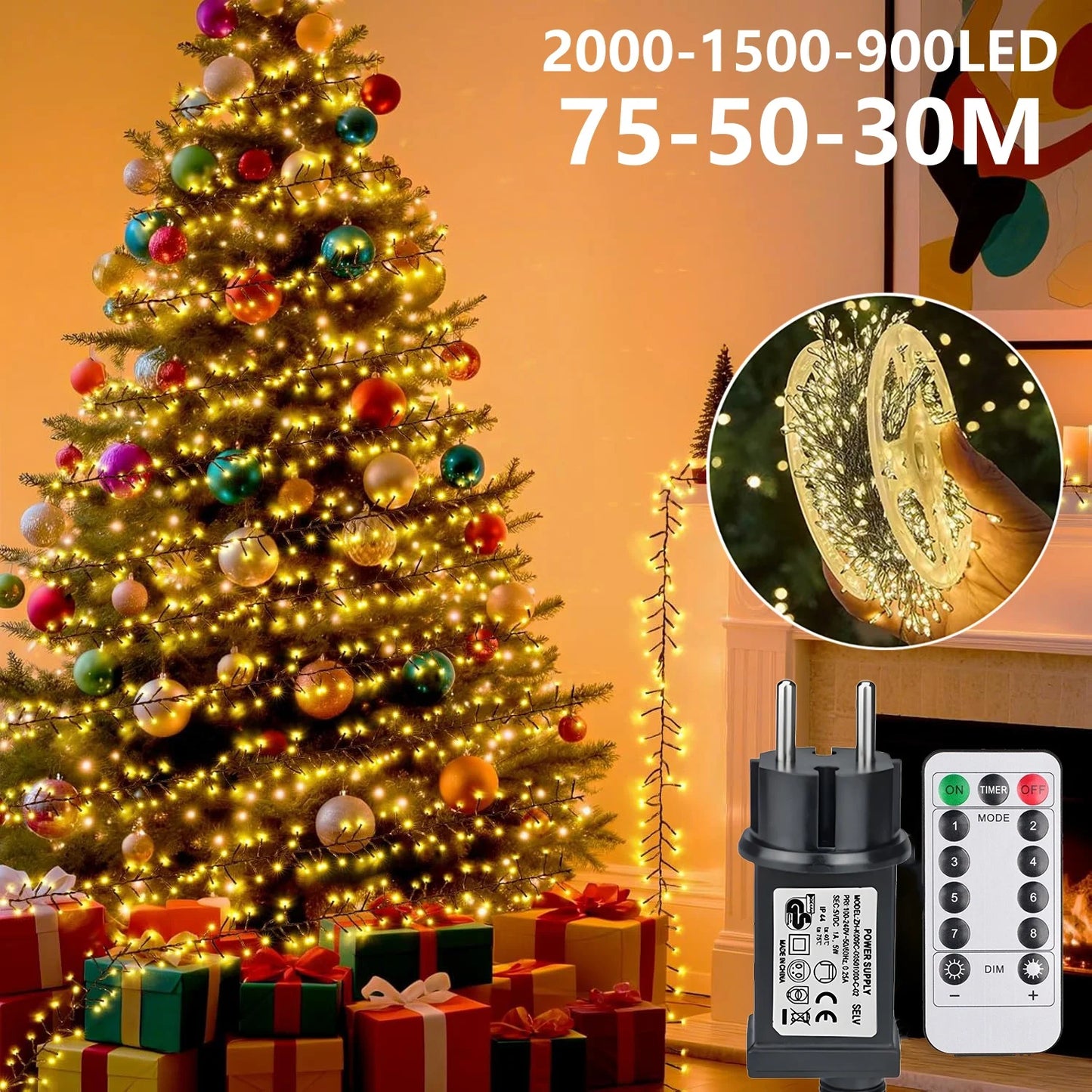 30-75M LED Firecracker String Lights EU/US DC Garland Fairy Lights Holiday String Lights for Wedding Party Christmas Decoration
