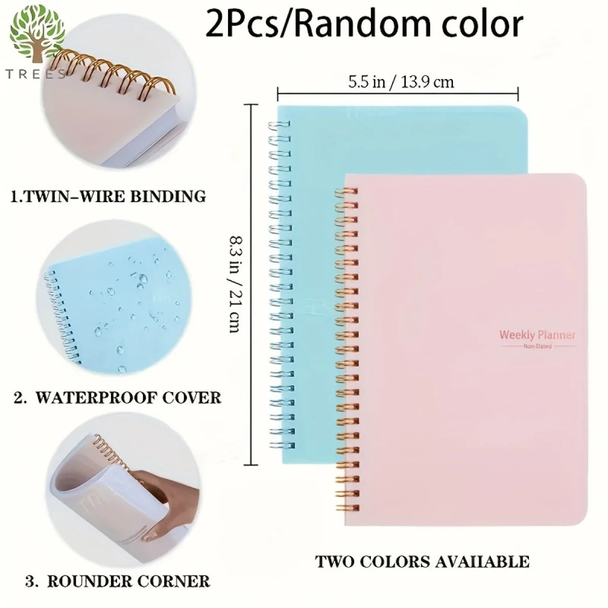 Clearance_2026 Tree Pattern Spiral Bound Weekly Planner & Notebook & Schedule Organizer, Stationery For Office & School & Study,
