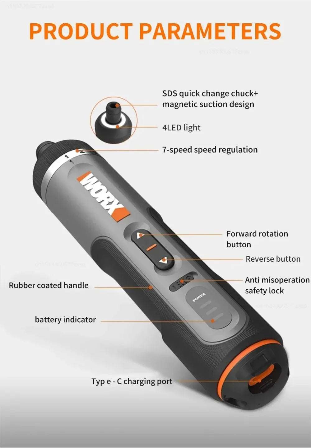 Worx 30 Bit Sets Power Tools WX242 Electrical Screwdriver Set Smart Cordless Drill Screwdrivers USB Rechargeable Set Home Repair - Shoppiline