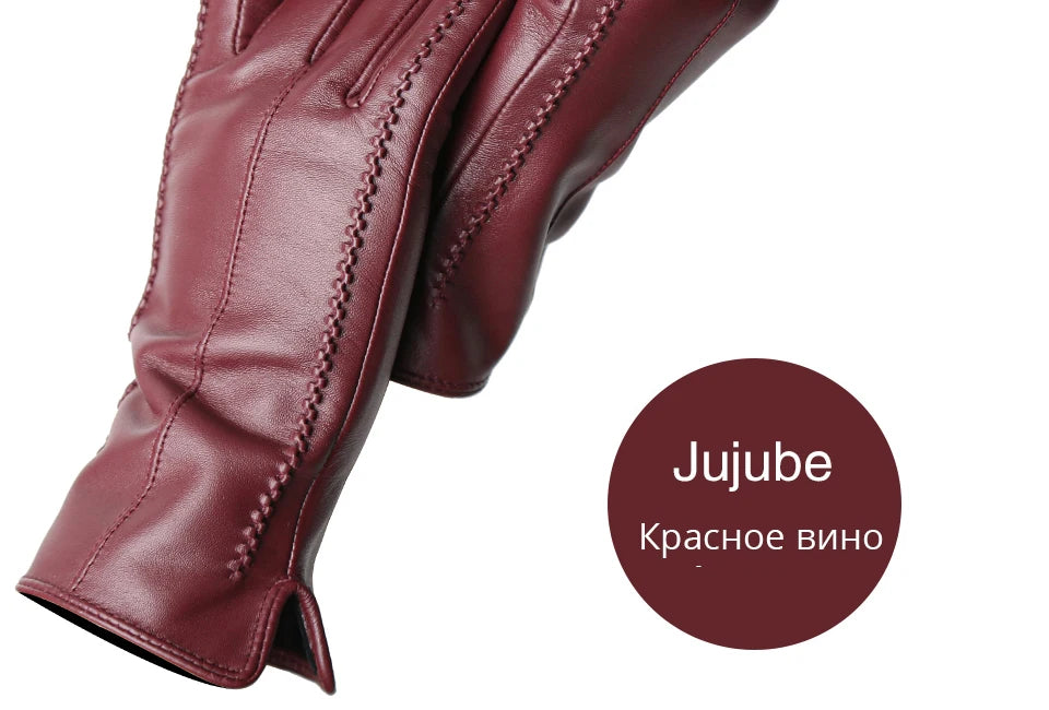 Women's sheepskin gloves winter warm plus velvet short thin touch screen driving color women's leather gloves good quality -2226