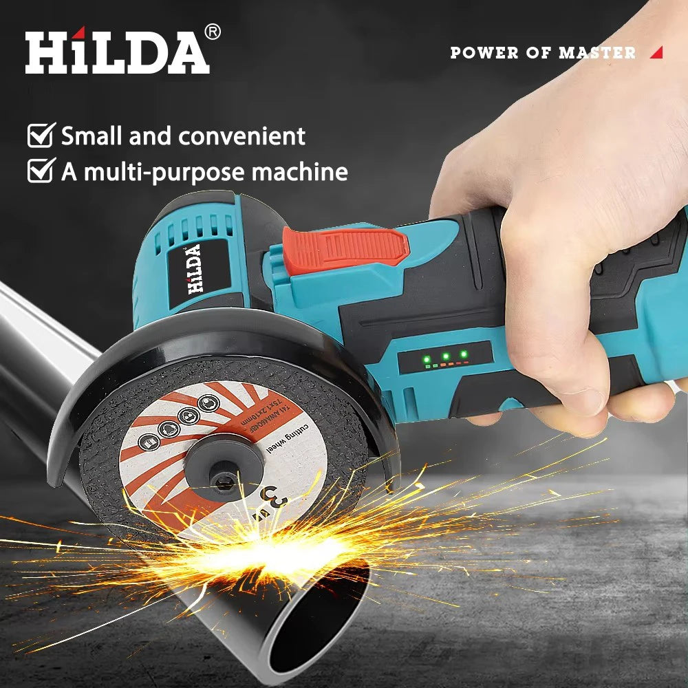HILDA 3 inch Mini Angle Grinder 12v Cordless Power Tool For Cutting Diamond Polishing And Grinding Rechargeable Angle Grinder - Shoppiline