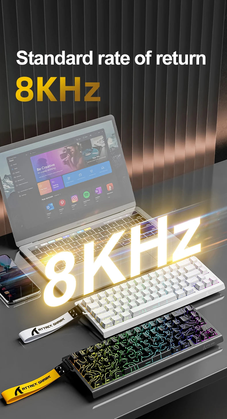 X68HE ATTACK SHARK X68PRO RGB Magnetic Mechanical Keyboard 0.01mm RT Accuracy 128K Rate 0.125ms and 8000Hz for E-sports
