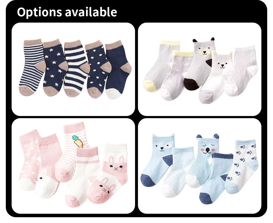 5 Paar Cartoon-Babysocken Frühling Herbst Streifen Punkte Mädchen Jungen Söckchen Weiche Kleinkind Kinder Kurze Socken