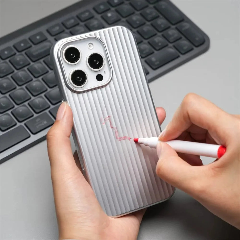 Luxury Stripes Metallic Paint Armor Case For iPhone 17 Air 16 15 14 13 Pro Max Shockproof Camera Protective Slim Matte PC Funda - Shoppiline