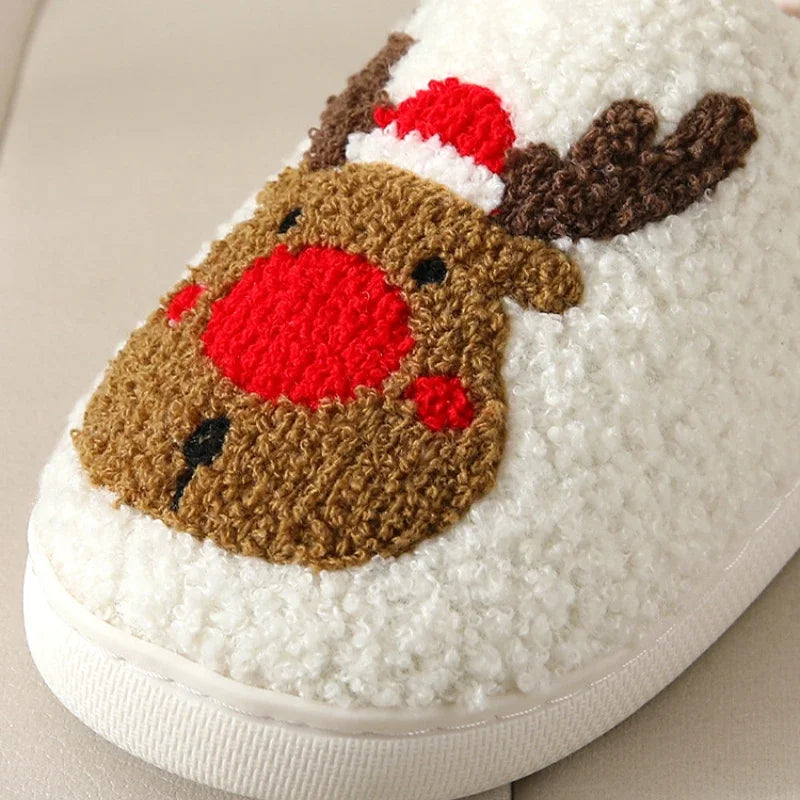 Weihnachten Elch Baumwollhausschuhe für Damen Herren Winter Süße Cartoon Zuhause Rutschfeste Paar Bodenhausschuhe Indoor Plüschschuhe 20