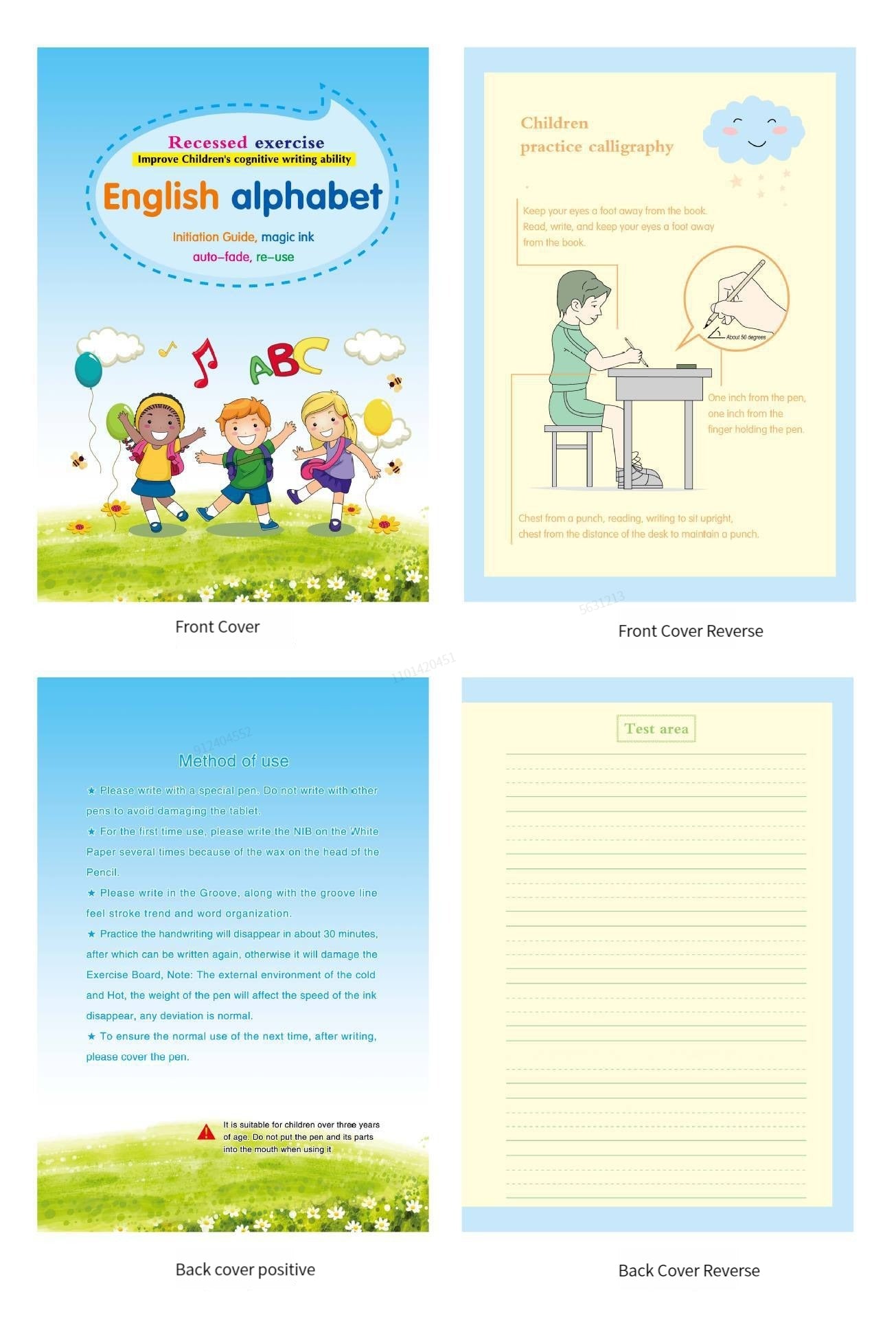 4 Bücher Englisch Übungsheft Zauberstift Nachfüllpackung Automatisch Verschwindende Tinte Kinder Schreibaufkleber Übung für Kinder Erleuchtungsgeschenk
