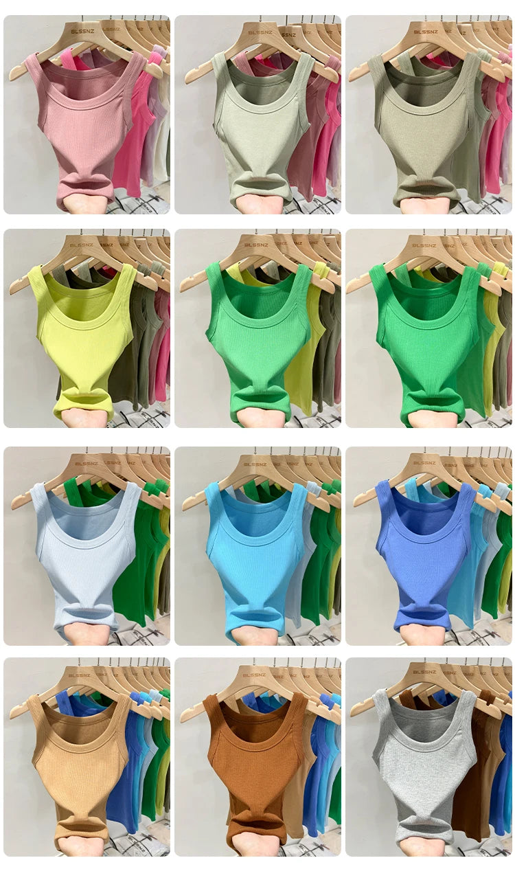 zjaiss Women Solid Round Neck Ribbed Tank Top Camisole Women 2026 Summer Basic Elastic Tank Top O Neck Solid Tank Top