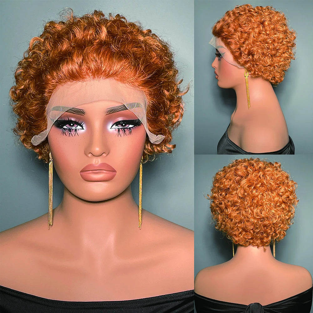 Kurze lockige Perücke Transparente Lace-Front Echthaarperücke Pixie Cut Perücken Brasilianische Wasserwelle Echthaarperücken für Frauen