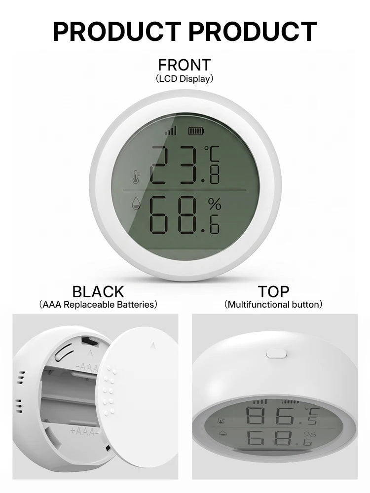 Wireless Temperature Humidity Sensor Indoor Compatible with Tuya Smart Life App ZigBee Alexa/Google Home for Baby Room Cellar