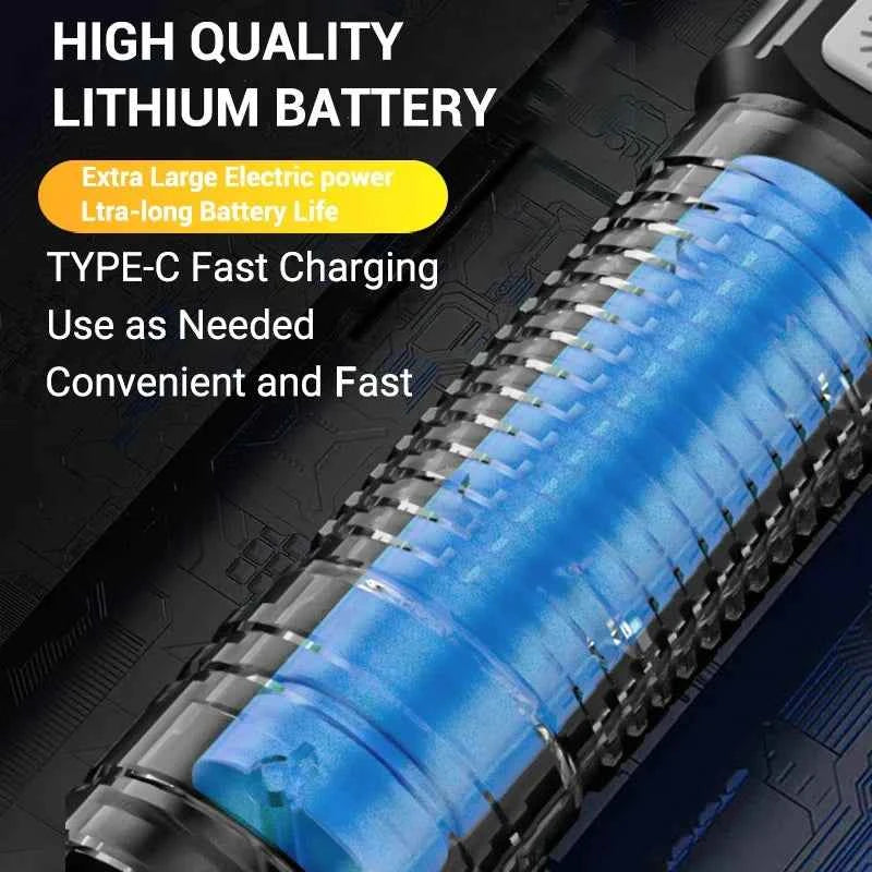 High Strong Power Led Flashlights 2000LM Tactical Torch with Display Light USB Charging Camping Fishing Emergency Zoom Lantern