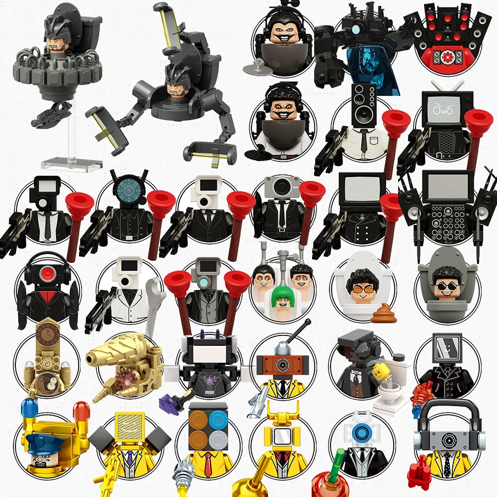 MOOXI Actionfiguren Teile Set MOC Steine Skibidi Toilet Man DIY Baustein Lernspielzeug für Kinder Figuren Geburtstagsgeschenk