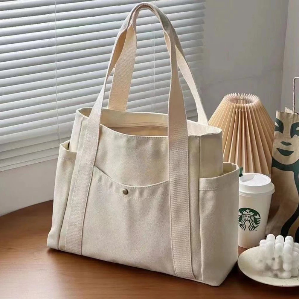 Große Kapazität Canvas Tragetaschen für Arbeit Pendeln Tragetasche College Stil Student Outfit Buch Umhängetasche Einkaufstasche