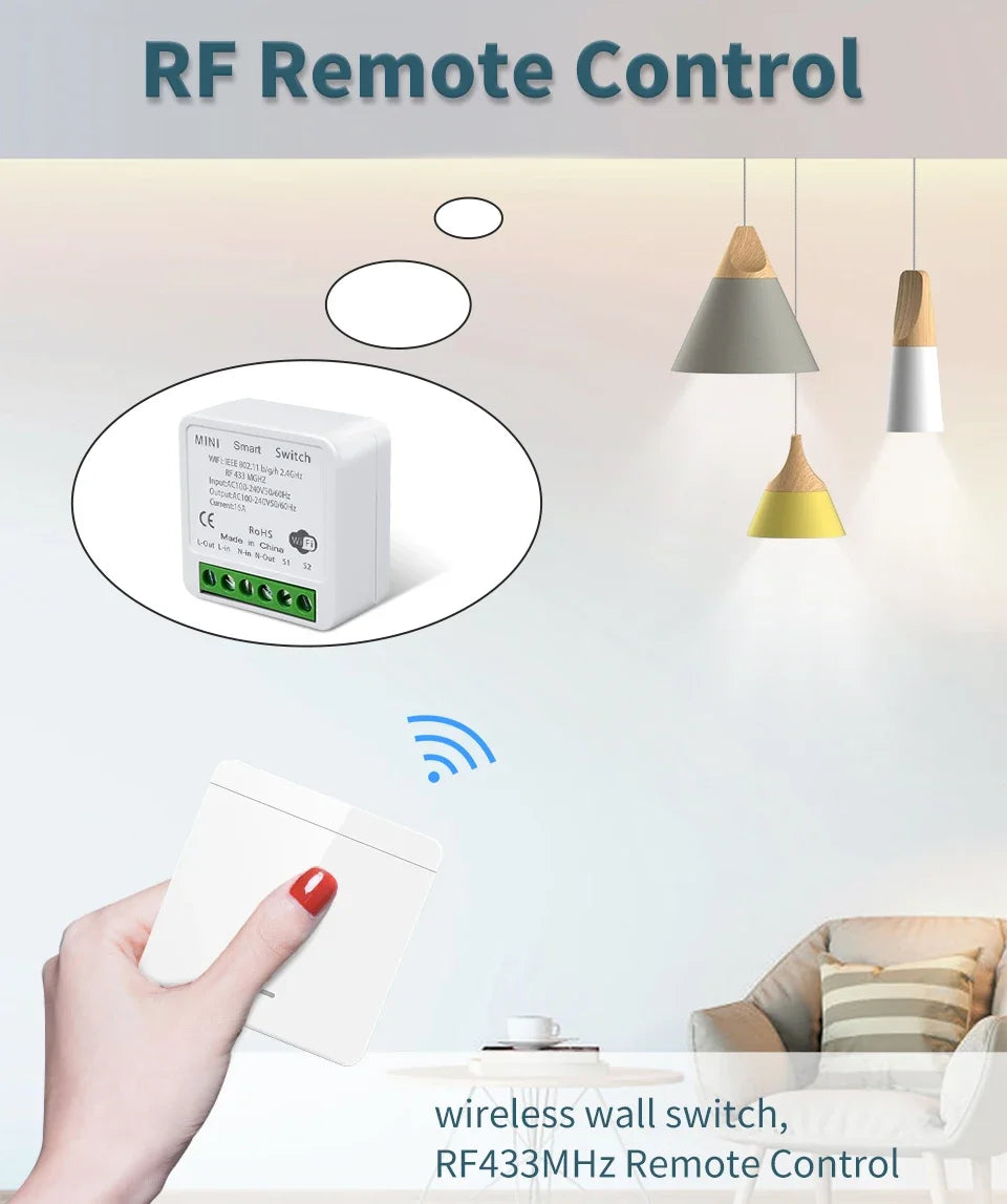 Wifi RF 433MHz Smart Switch Tuya Smart Life Alexa Google Alice Voice Control Remote Wireless Wall Panel Module for Led Lighting