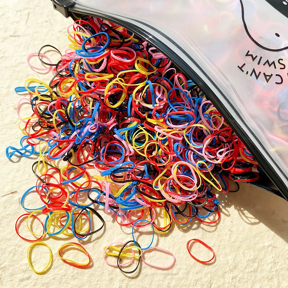 500/1000/2000 pièces élastiques en caoutchouc colorés jetables pour filles, serre-tête, attaches de queue de cheval, accessoires capillaires pour enfants