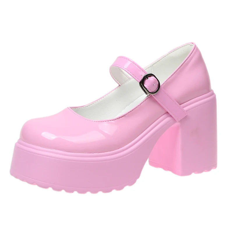 Schwarze Super High Heels Mary Jane Schuhe Damen 2026 Goth Chunky Plateaupumps Damen Übergröße Knöchelschnalle Party Lolita Schuhe 42