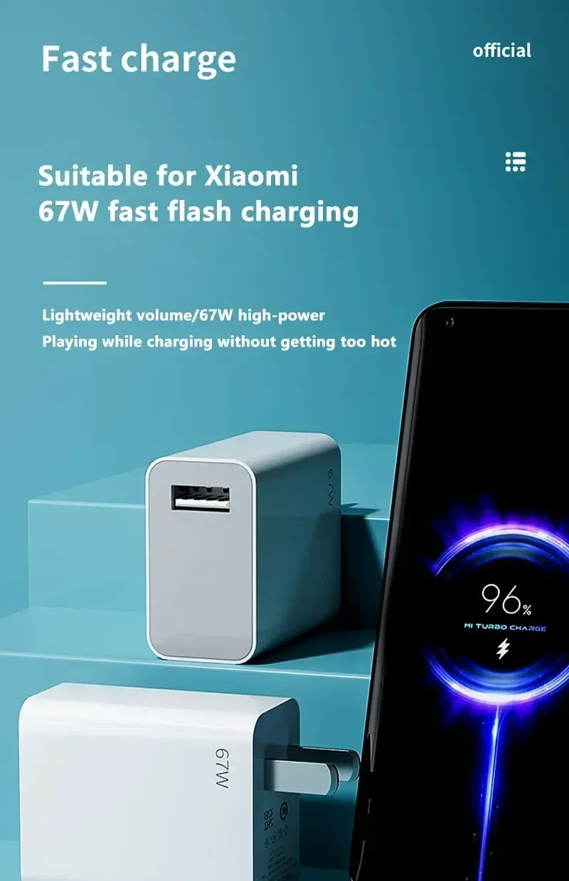 USB GaN Charger Total 67W Fast Charging Wall Phone Adapter 6A USB TypeC Cable Quick Charge 3.0 Plug For iPhone Samsung Xiaomi