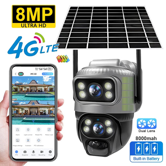 V380 Dual Lens 4G Camera Solar PIR Human Detection Night Vision Waterproof Security Video IP Camara 8MP 4K Battery CCTV Monitor - Shoppiline