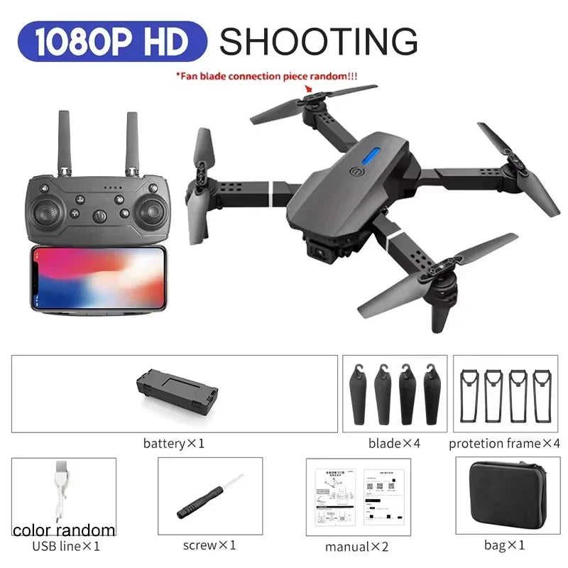 KBDFA 2025 E88 Drone RC Professionnel HD 4K avec Caméra Grand Angle, Hélicoptère Pliable, Quadricoptère, Jouet Cadeau pour Enfant