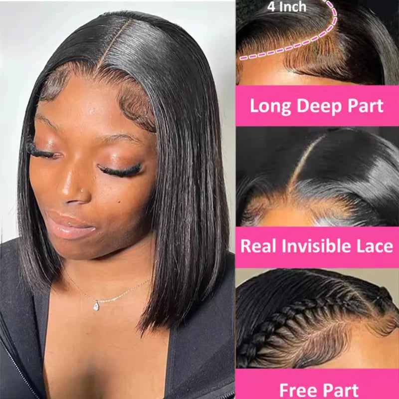 Kurze Bob Perücken Echthaar Synthetische Transparente Lace-Front Perücken Glatte Bob Full Frontal Perücke Lace Frontal Perücken für Frauen
