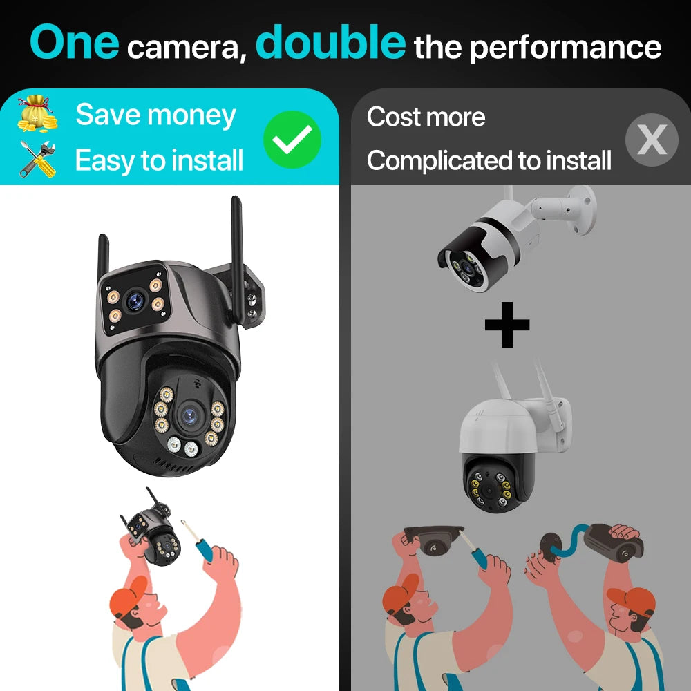 4K 8MP HD Wifi PTZ Camera Outdoor 4MP Dual Lens Dual Screen AI Auto Tracking IP Camera CCTV Audio Video Surveillance P2P iCSee - Shoppiline