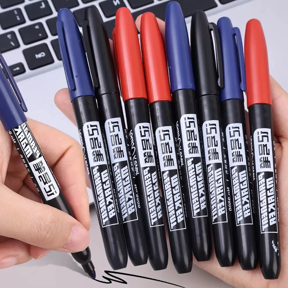 6 Marqueurs permanents pour le dessin Manga Noir Bleu Rouge Encre imperméable Stylos de croquis Fournitures scolaires d'art de papeterie
