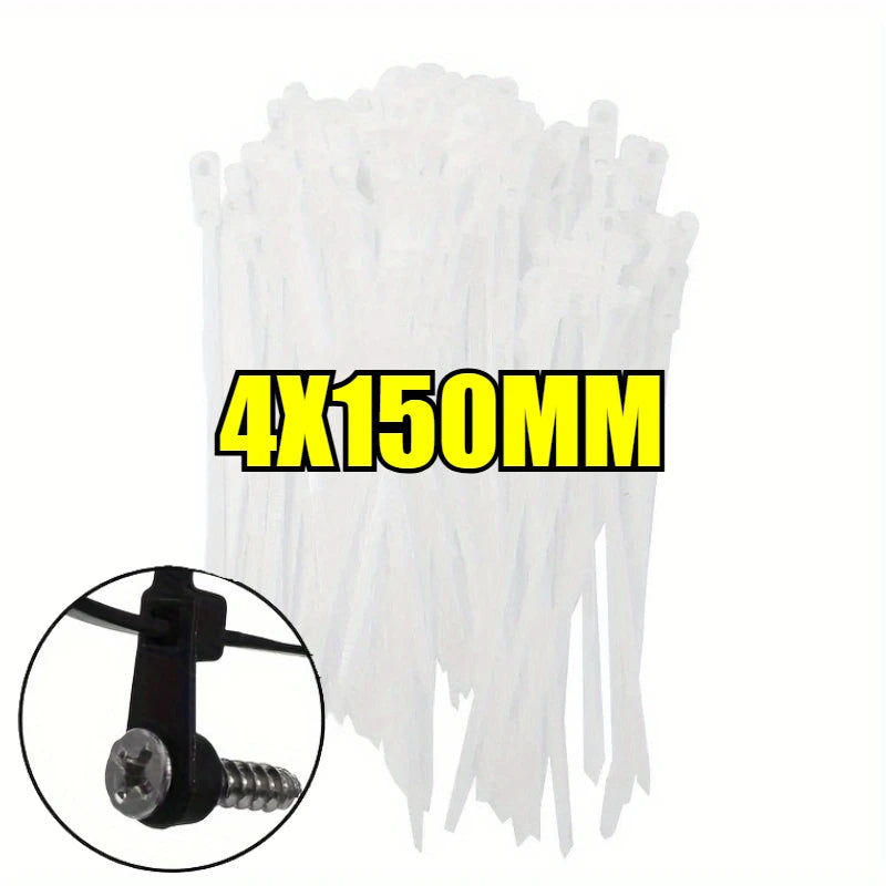 100pcs Nylon Cable Ties with Mounting Screw Hole Self Locking Loop Wraps Zipper Cables Tie Wire Fastening Straps Bundle Tool