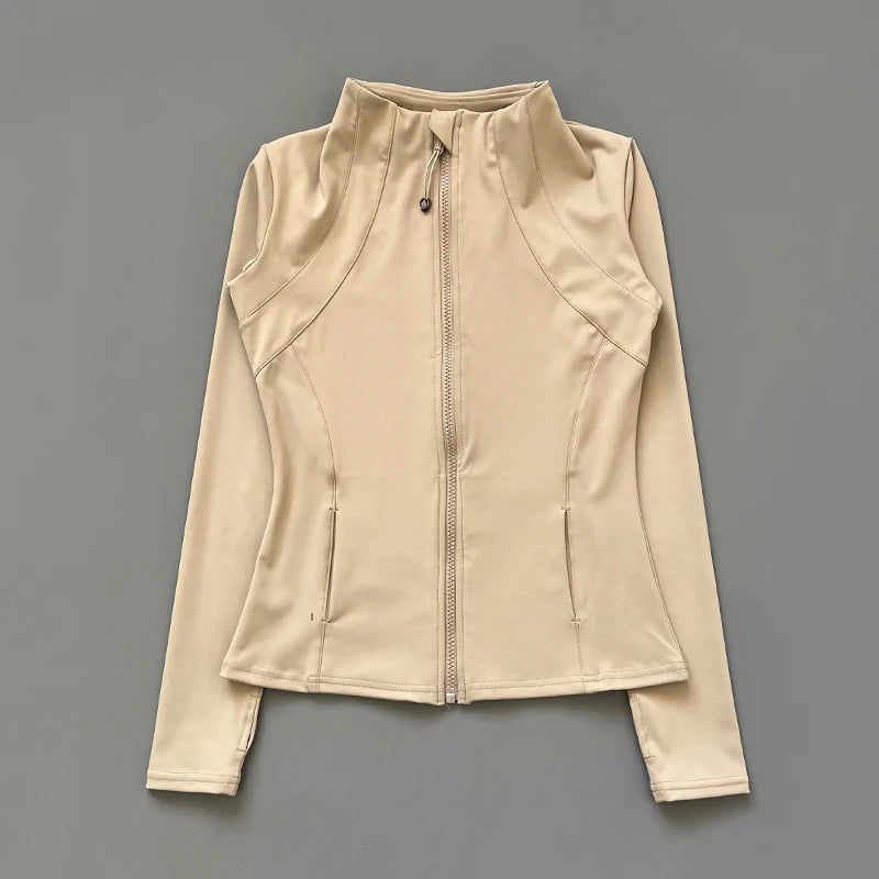 Veste de Fitness à Col Montant Séchage Rapide pour Femme, Coupe Cintrée, Fermeture Éclair, Vêtement de Yoga, Manches Longues, Respirant, Course à Pied, Sport, Cyclisme