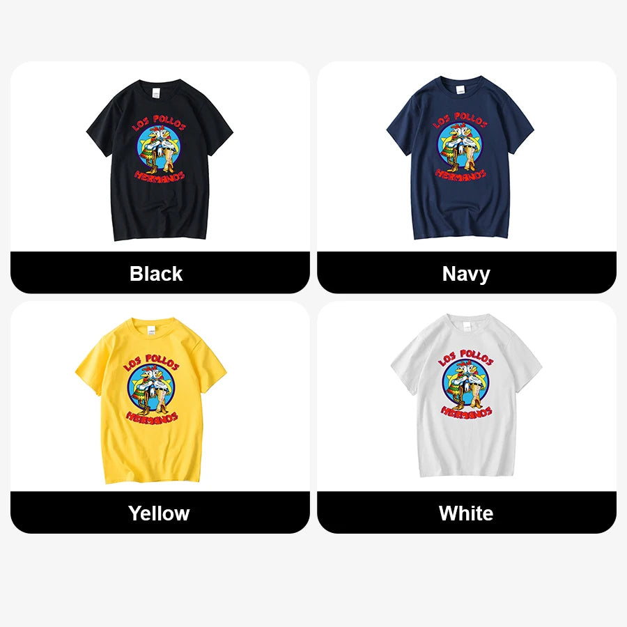 LOS POLLOS Hermanos Lustig bedrucktes T-Shirt Herren Mode Freizeit Kurzarm Sommer Baumwolle Atmungsaktives T-Shirt Hühnerbrüder Oberteile