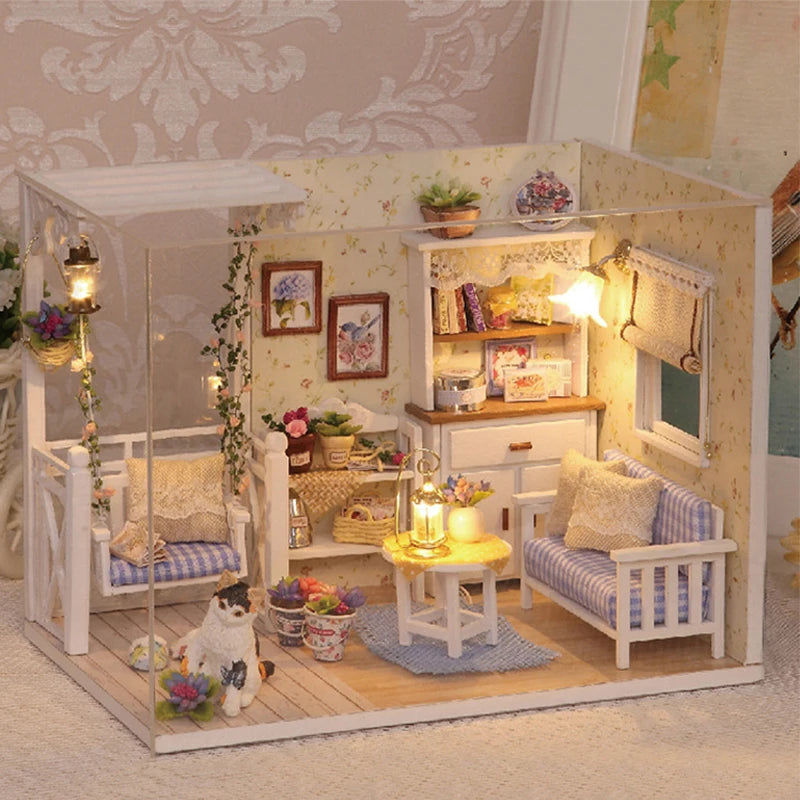 Kitten Mini Doll House 3D Puzzle Assembly Model Building Kit Creative Room Bedroom Decoration With Furniture Wooden Crafts Gifts - Shoppiline