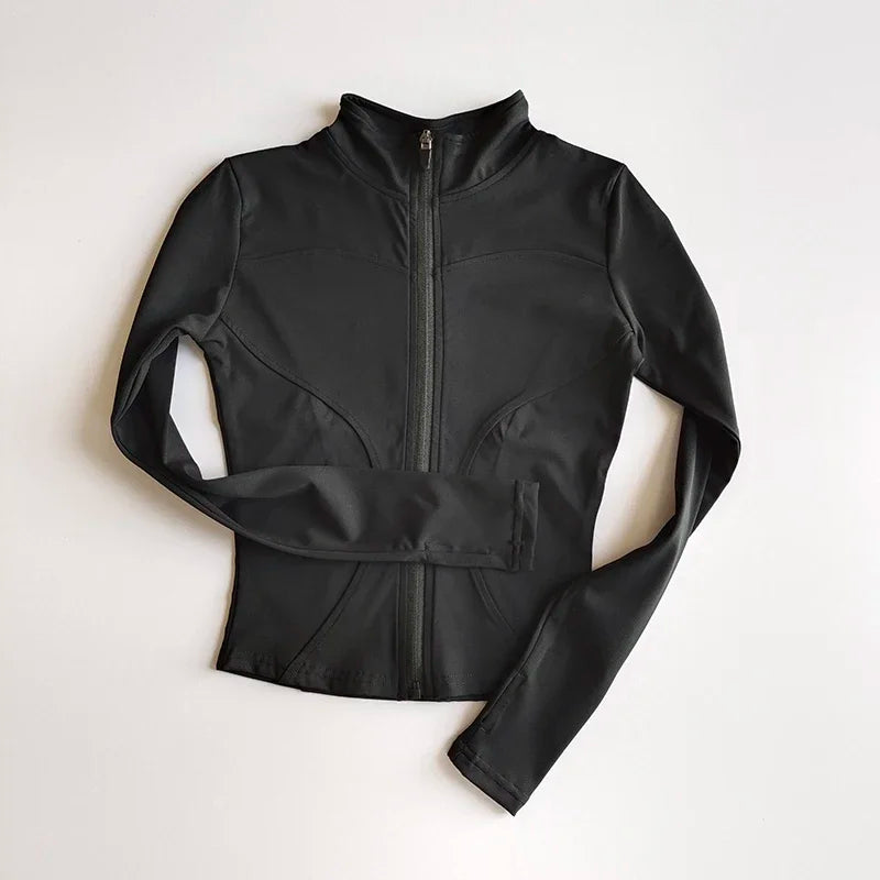 Slim Fit Sports Jacket Stand Collar Zipper Coat Sports Fitness Yoga Clothing Plus Velvet Jacket Slimming Quick-drying Top Suit