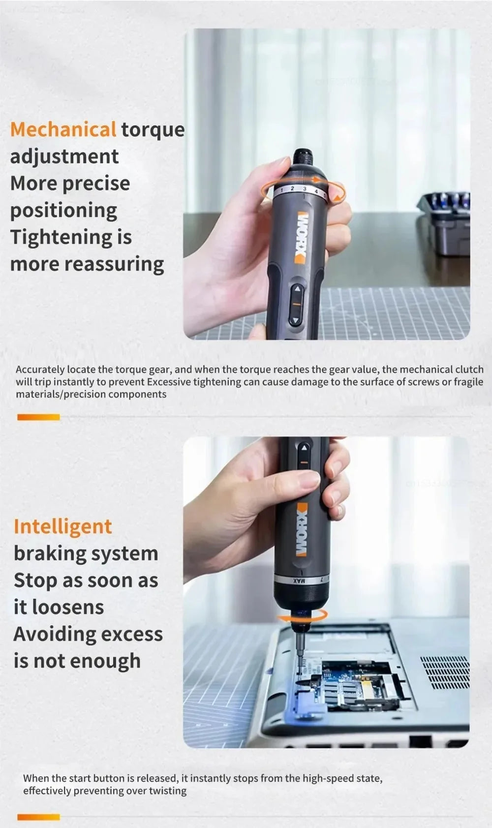 Worx 30 Bit Sets Power Tools WX242 Electrical Screwdriver Set Smart Cordless Drill Screwdrivers USB Rechargeable Set Home Repair - Shoppiline