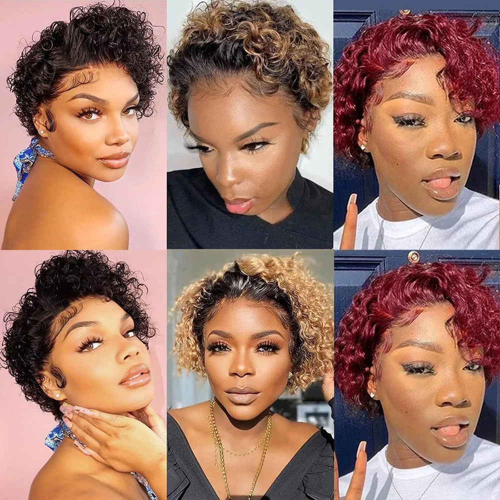Kurze lockige Perücke Transparente Lace-Front Echthaarperücke Pixie Cut Perücken Brasilianische Wasserwelle Echthaarperücken für Frauen