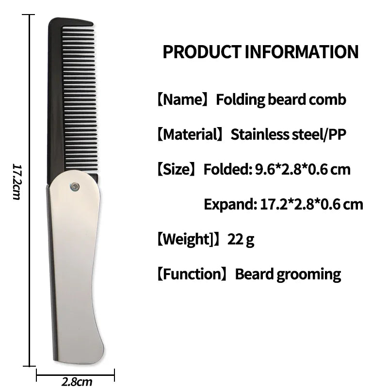 1pc Foldable Anti Static Pocket Steel Comb Men's Oil Head Portable Beard Comb Foldable Styling Tool Special for Real Hair Wigs