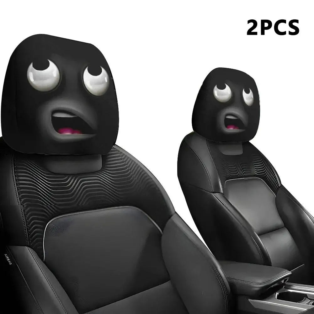 2pcs Smiley Face Printed Car Pillowcase Soft Comfortable Decorative Cushion Cover Auto Seat Headrest Washable Polyester Fabric
