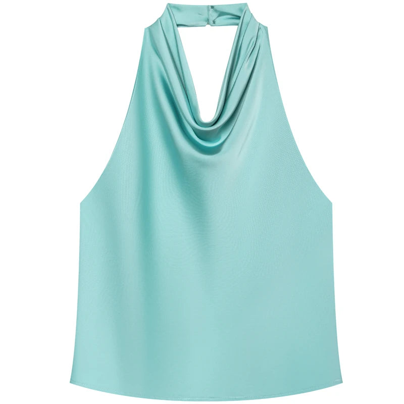 HXAO Top Women Halter Satin Women Tops Backless Corset Top Vest Yellow Pink Black Summer Elegant Sexy Tops Tank Vestidos