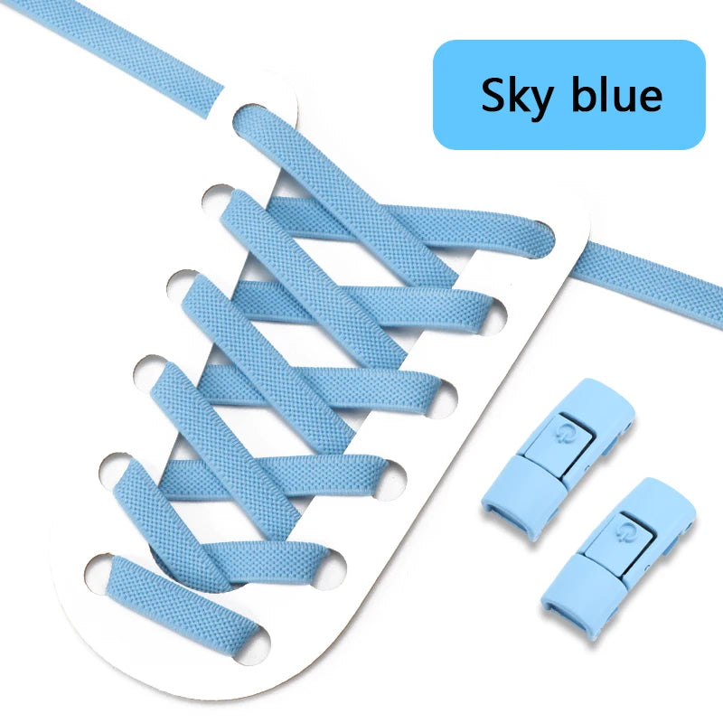 Colorful Press Lock Shoelaces without ties Elastic Laces Sneaker 8MM Widened Flats No Tie Shoe laces Kids Adult Shoelace Shoes