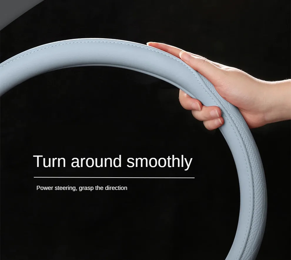 Embossed PU Leather Patchwork Car Steering Wheel Cover, Non-slip, Breathable, Universal 15 Inch (Approx. 38cm)