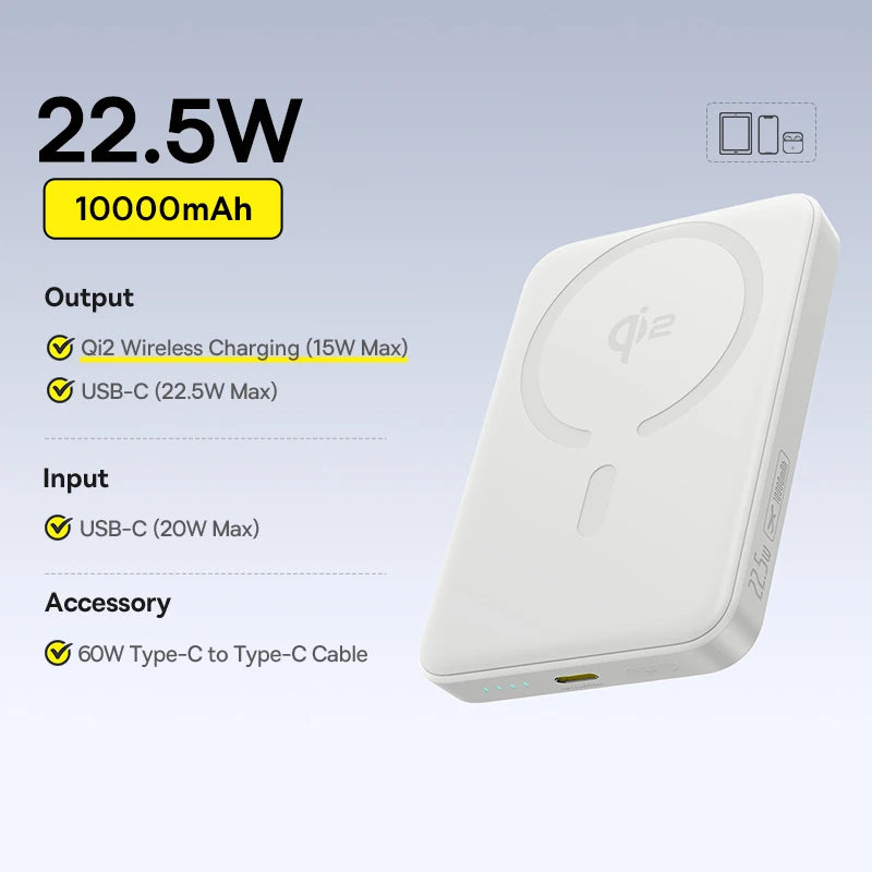 Baseus Qi2 Magnetic Power Bank 10000mah 15W Wireless Charging 22.5W Wired Charge Qi2-Certified for iPhone 16 15 14 13 12 Pro Max - Shoppiline