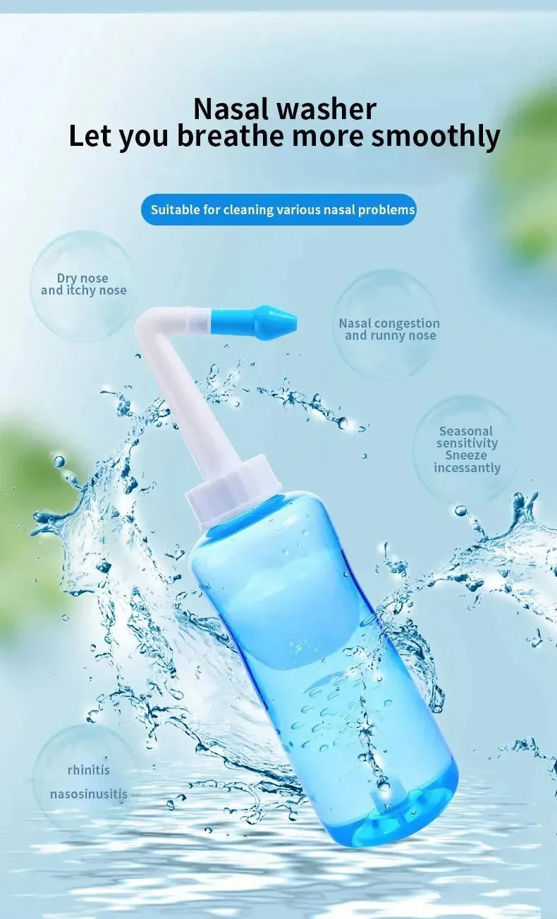1 pièce bouteille de lavage nasal 300ml adulte et enfant cavité nasale et bouteille de lavage nasal solution saline physiologique rhinite manuelle