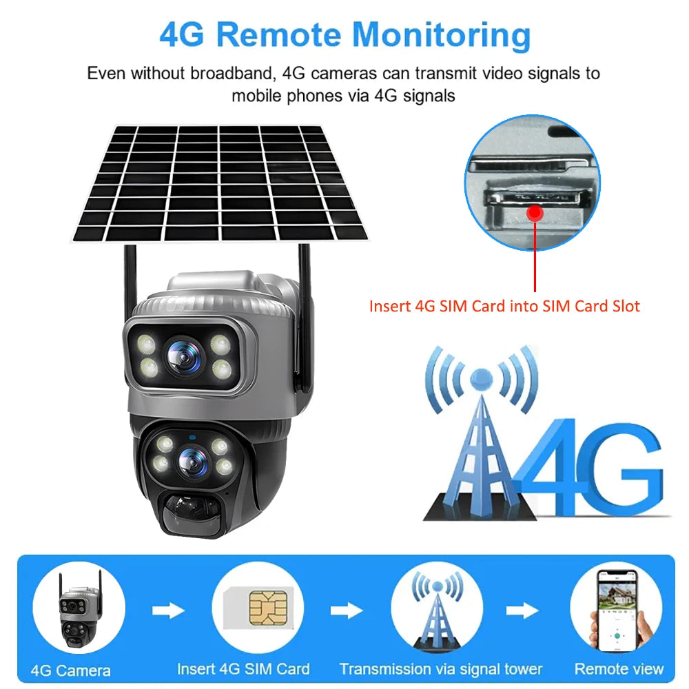 V380 Dual Lens 4G Camera Solar PIR Human Detection Night Vision Waterproof Security Video IP Camara 8MP 4K Battery CCTV Monitor - Shoppiline