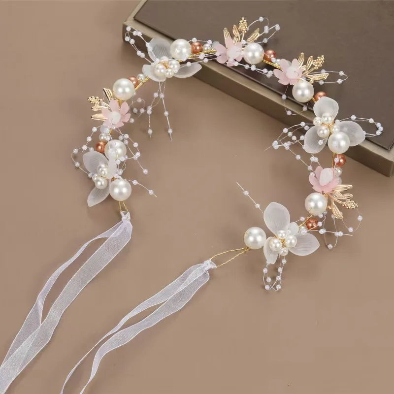 Accessoire de mariage Couronne de mariée Bijoux de cheveux en cristal Tiare avec perles Fleurs Couronne de mariage Bandeau floral de mariée avec perles