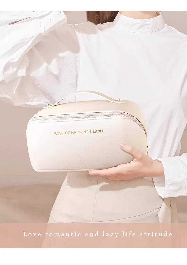 HOMEFISH Luxury Zipper Cosmetic Storage Case, Portable Travel Makeup Organizer Toiletry Bag for Women
