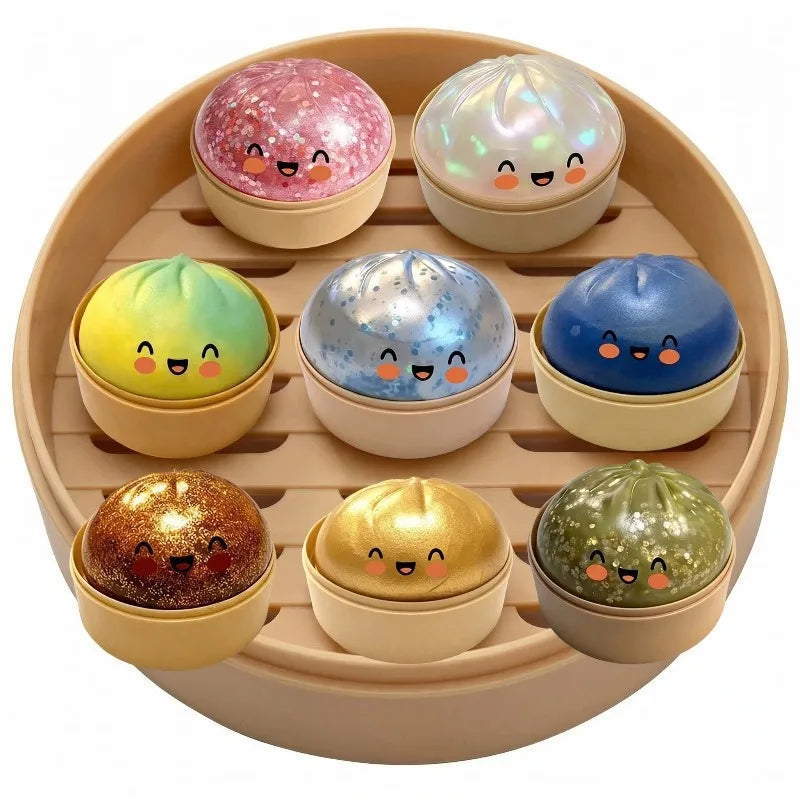Realistic Giant Dumpling Squeeze Toy with Bamboo Steamer Soft TPR Dough Ball Decompression Fidget Toy Funny Creative Gift