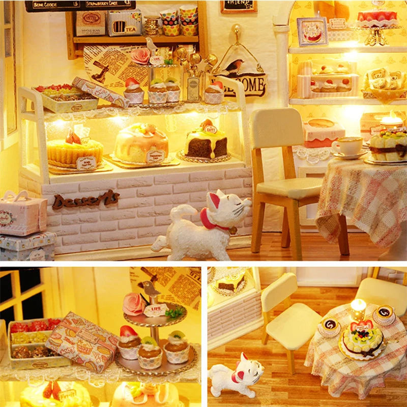 Kitten Mini Doll House 3D Puzzle Assembly Model Building Kit Creative Room Bedroom Decoration With Furniture Wooden Crafts Gifts - Shoppiline