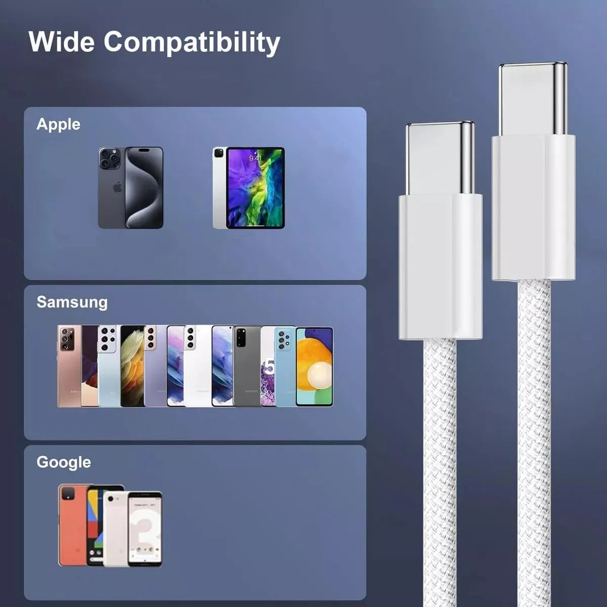 USB C to USB C Cable 60W Fast Charging, PD 60W, 480Mbps Data Transfer, for Laptops, Tablets, Type C Devices, MacBook, Phones