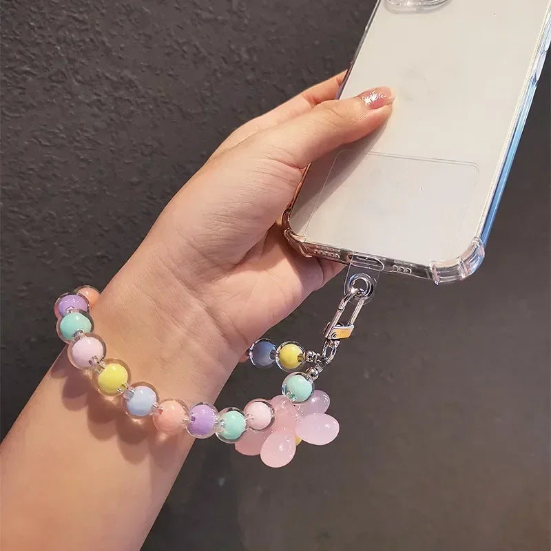 Handy Anti-Verlust Lanyard Schlüssel Kurz Handgelenk Anhänger Bunt Macaron Runde Perle Anhänger Damen Handkette Handy Lanyard