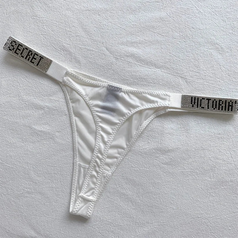 2025 New Sexy Pink Brand Lingerie Female Intimate Underwear Rise Women Panties Bra Rhinestone Letter Comfort Brief