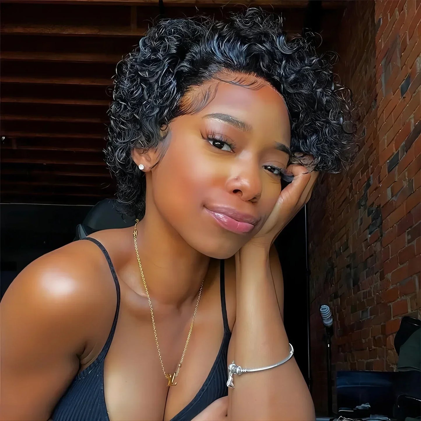 Brazilian Human Hair Wig For Black Women Afro Curly Pixie Bob Short Preplucked Hairline 13X1 Hd Lace Front Bob Water Wave Wig